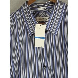 Calvin Klein Shirt Mens XL Wedgewood Blue Striped Long Sleeve Career Preppy NEW